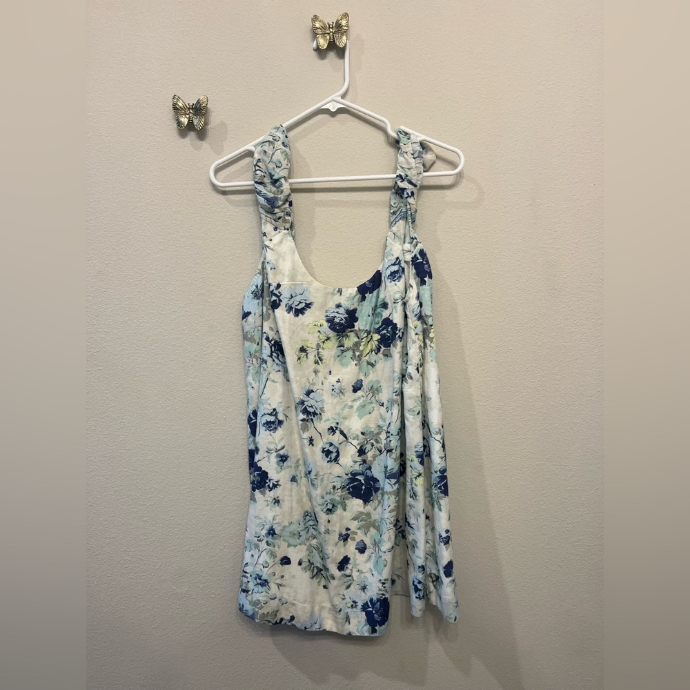 Free People Floral Mini Dress in White and Blue